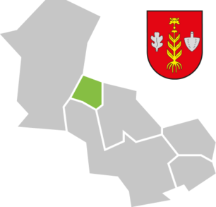 Umriss der Verbandsgemeinde Kirchen, wo die Ortsgemeinde Harbach hervorgehoben ist mit Harbacher Wappen